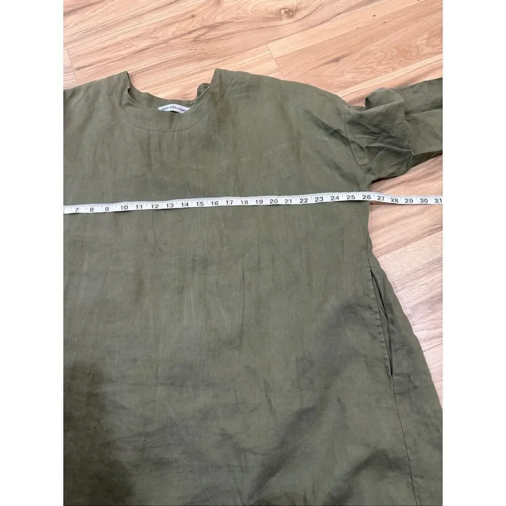 Linen Life green dress oversized boho lagenlook relaxed fit one size